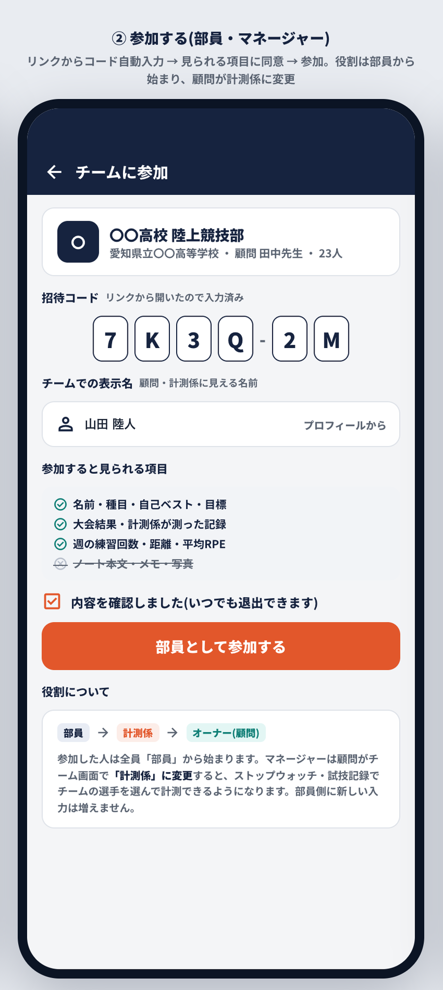参加する(部員・マネージャー)